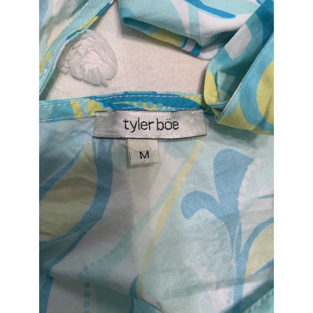 tyler boe Sleeveless Blouse Medium Ruffled collar Blue Paisley Resort Beachy - Picture 6 of 9